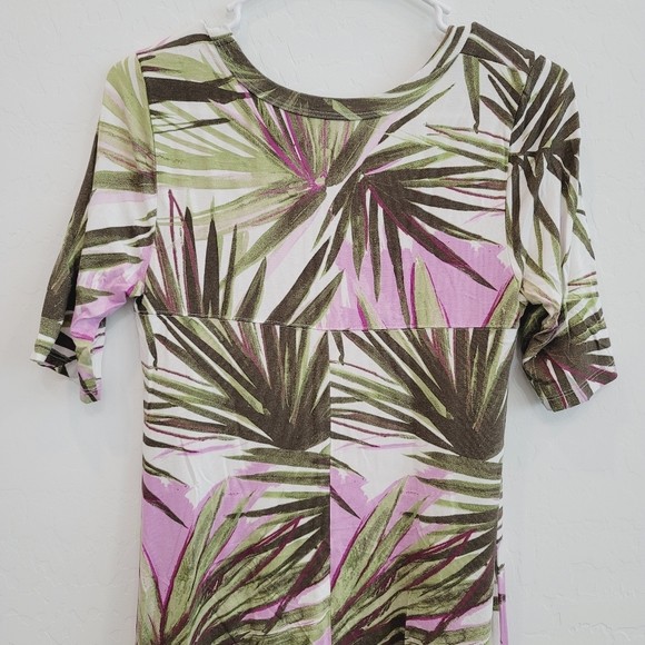 Plant Print Dress Green White and Pink - Picture 8 of 13